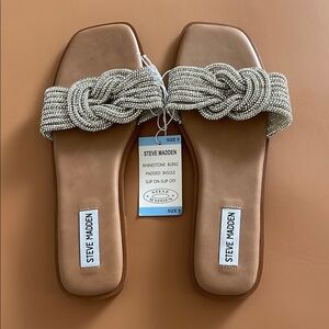 Steve Madden Silver Tan Sandals with Knotted Rope Design